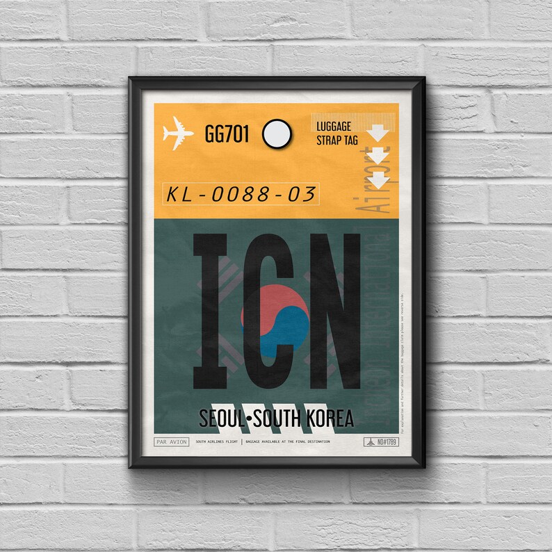 Seoul Print Travel Poster Luggage Tag Art South Korea Etsy