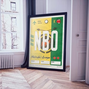 Plakat z etykietą lotniska w Nairobi, sztuka podróżnicza z Kenii w stylu vintage zdjęcie 4