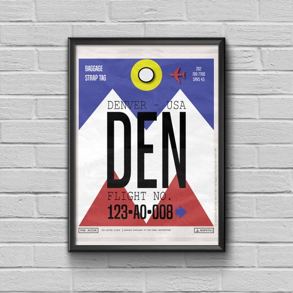 Denver Airport Tag, Colorado Travel Poster, Vintage Luggage Tag 