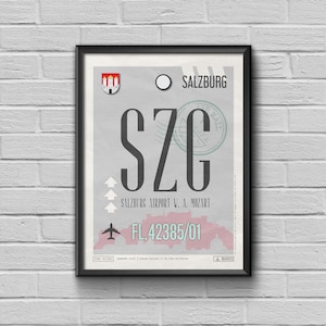 Salzburg Airport Tag, Austria Travel Poster, SZG Airport Code, Salzburg Framed Poster, SZG Luggage Tag, Salzburg Souvenir, Austria Souvenir