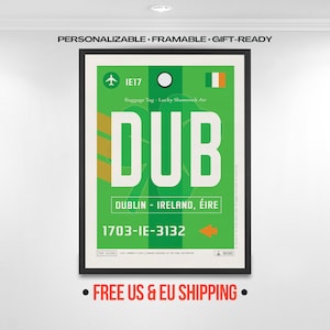 Póster con el código del aeropuerto de Dublín, recuerdo de viaje de Irlanda