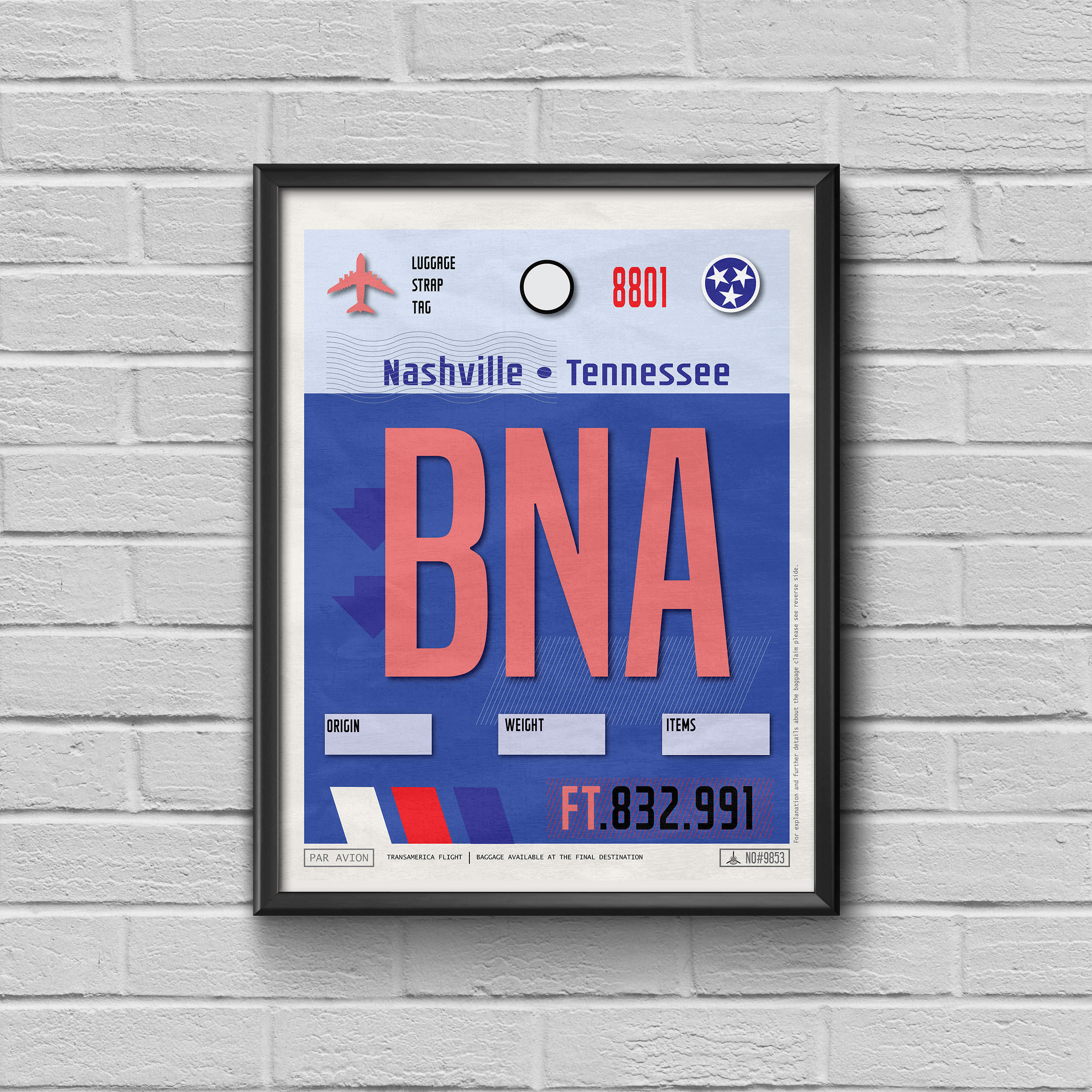 Nashville Luggage Tag Airport Tag Print Nashville Framed | Etsy