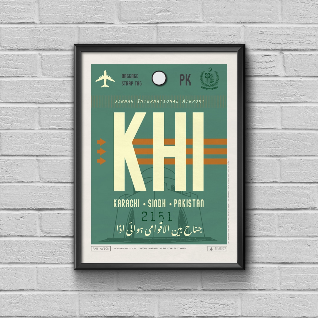 Karach Airport Tag, Pakistan Travel Poster, KHI Airport Code Framed