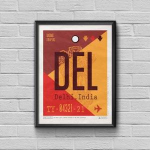 New Delhi Airport Tag, India Travel Poster, DEL Airport Code, Delhi Luggage Tag, India Framed Print, India Souvenir, New Delhi Souvenir