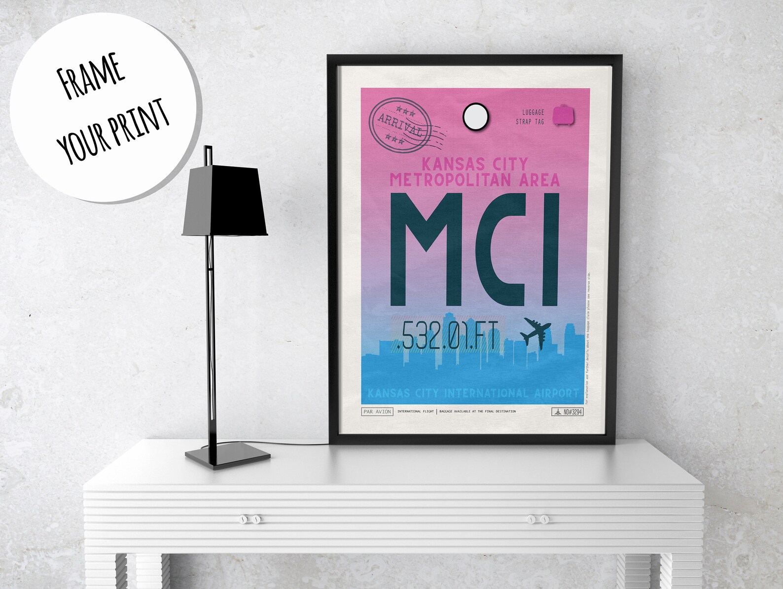 Kansas City Airport Tag Missouri Travel Poster MCI Airport Etsy