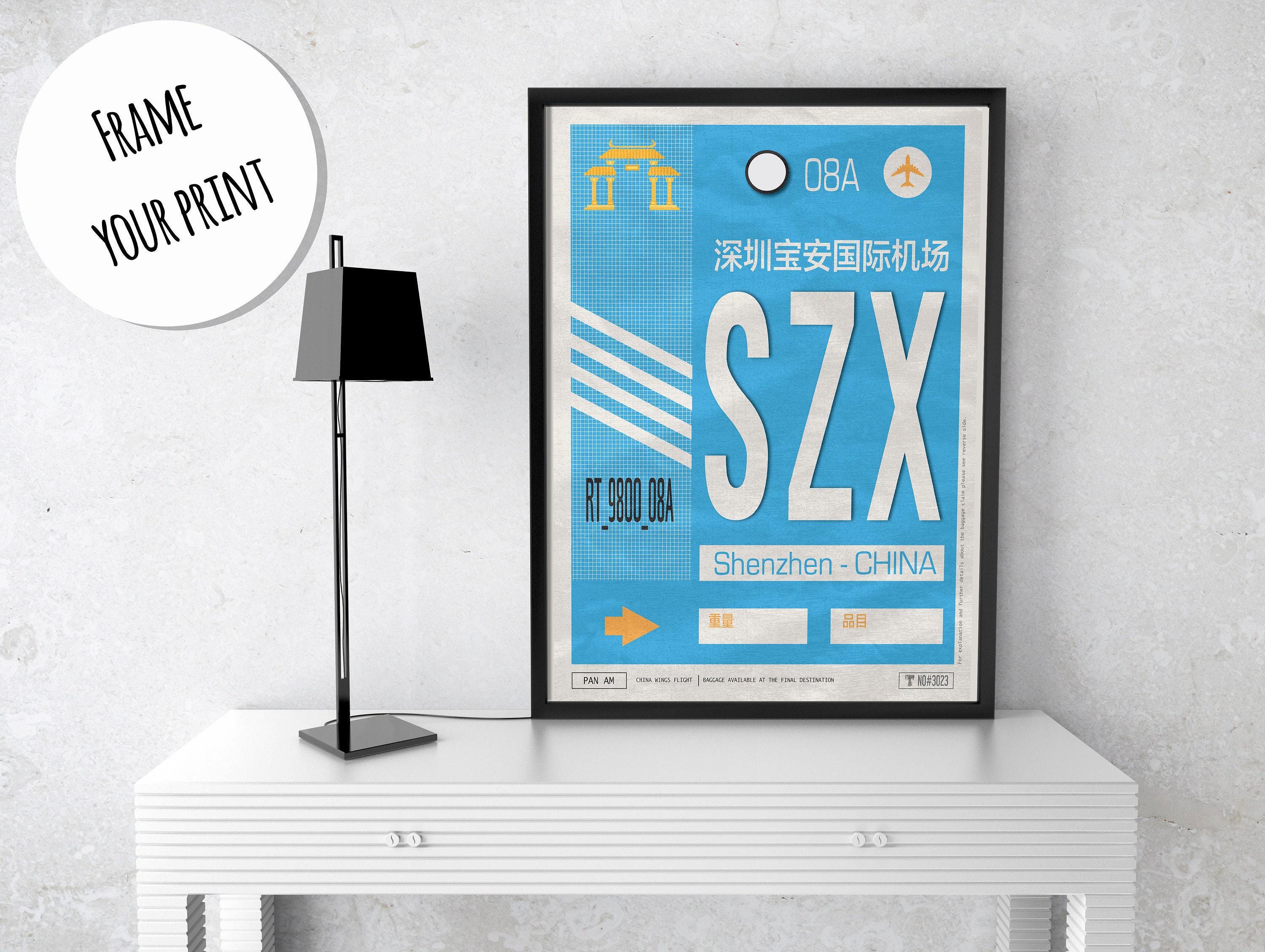 Shenzhen Airport Code Poster, Vintage SZX Luggage Tag Art - Etsy