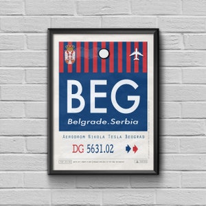 Belgrade Airport Tag, Serbia Travel Poster, BEG Airport Code, Serbia Framed Print, BEG Luggage Tag, Belgrade Souvenir, Serbia Souvenir