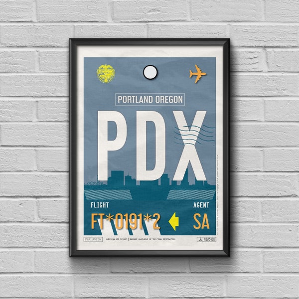 Portland Airport Tag, Oregon Art Poster, Portland Luggage Tag, USA Framed Print, PDX Airport Code, Airport Poster, Portland Souvenir