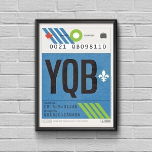 Quebec Airport Tag, Canada Travel Poster, Quebec Framed Print, Canada Luggage Tag, YQB Airport Code, Quebec Souvenir, Canada Souvenir