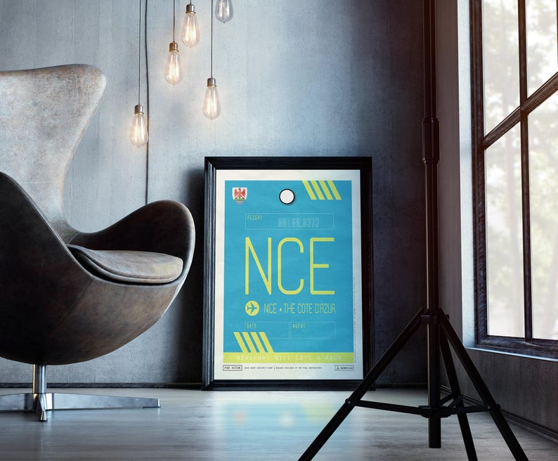 Leuke reisposter Frankrijk, vintage NVU luchthavenlabel print afbeelding 5