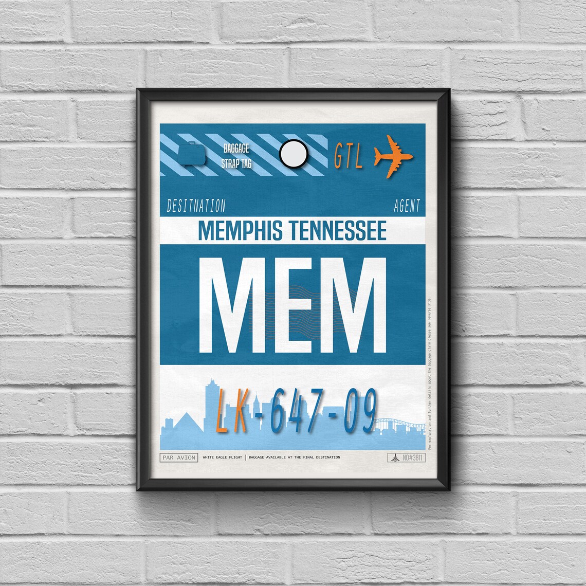 Memphis Luggage Tag Tennessee Framed Print Airport Tag Etsy