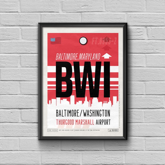 Baltimore Airport Tag Maryland Travel Poster Bwi Airport Etsy