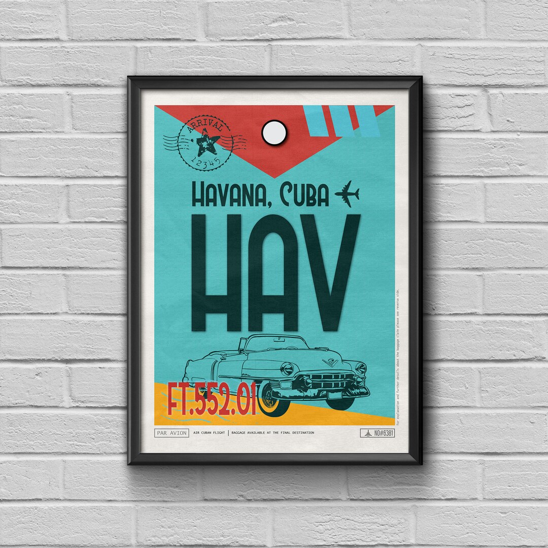 Havana Airport Tag, Cuba Travel Poster, HAV Airport Code, Cuban