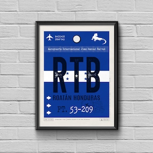 Roatan Airport Tag Honduras RTB, Reiseposter Souvenir, personalisierter Gepäckanhänger (geschenkfertig, Wanddekor)