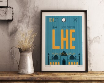 Lahore Airport Tag, Pakistan Travel Poster, LHE Airport Code