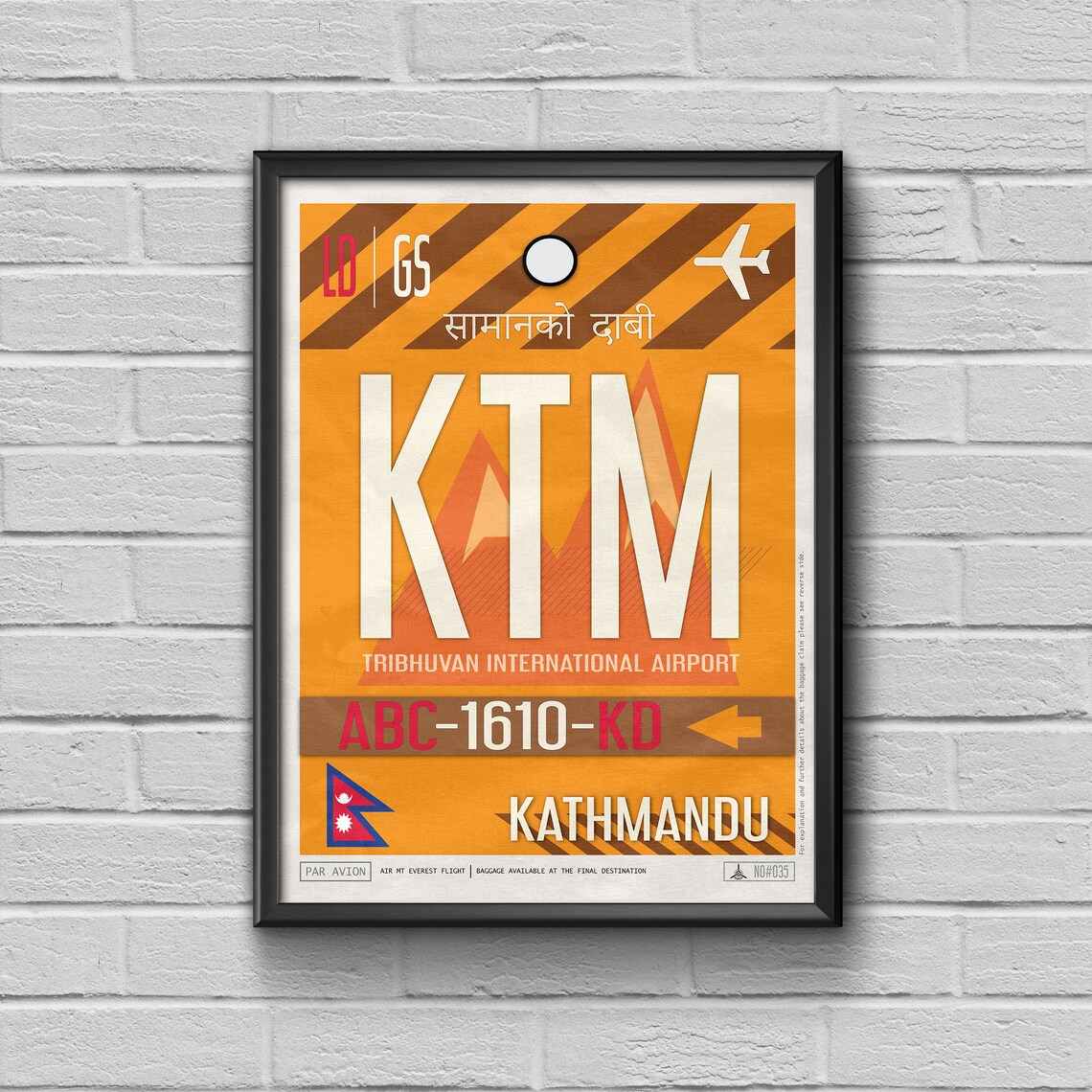 Kathmandu Luggage Tag Poster Vintage Travel Decor Airport Etsy