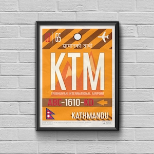 Kathmandu Luggage Tag Poster, Vintage Travel Decor, Airport Code, Airplane Decor, Gift for Travel Lovers, Nepal Travelers Retro Baggage Tag