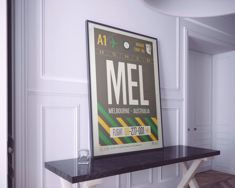 Melbourne Print Luggage Tag Art Melbourne Framed Travel Etsy