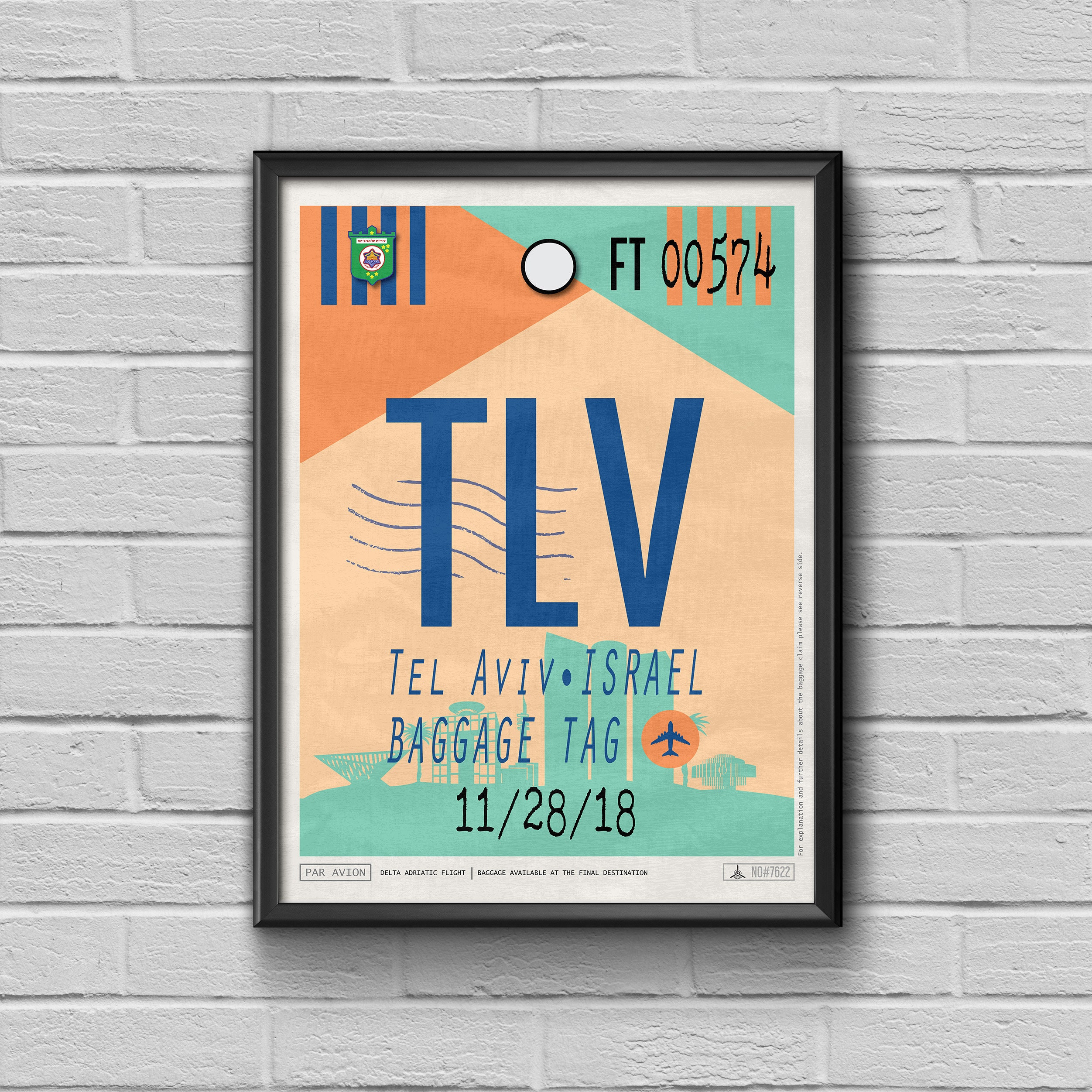 Tel Aviv Airport Code Israel Travel Poster TLV Luggage Tag ...