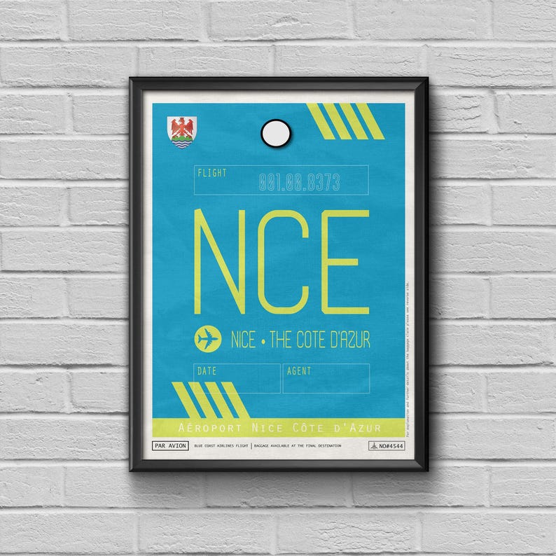 Leuke reisposter Frankrijk, vintage NVU luchthavenlabel print afbeelding 3