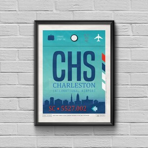 Charleston Airport Tag, South Carolina Travel Poster, CHS Airport Code, Charleston Framed Print, CHS Luggage Tag, South Carolina Souvenir