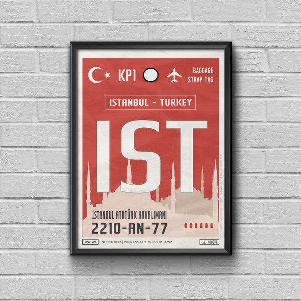 Istanbul Airport Tag, Turkey Travel Poster, IST Airport Code, Istanbul Framed Poster, IST Luggage Tag, Istanbul Souvenir, Turkey Souvenir