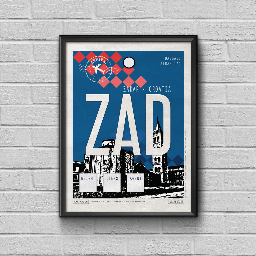 Zadar Airport Tag Croatia Travel Poster ZAD Airport Code Etsy