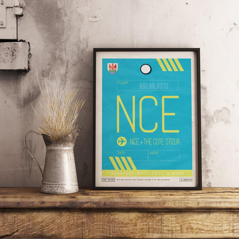 Leuke reisposter Frankrijk, vintage NVU luchthavenlabel print afbeelding 7