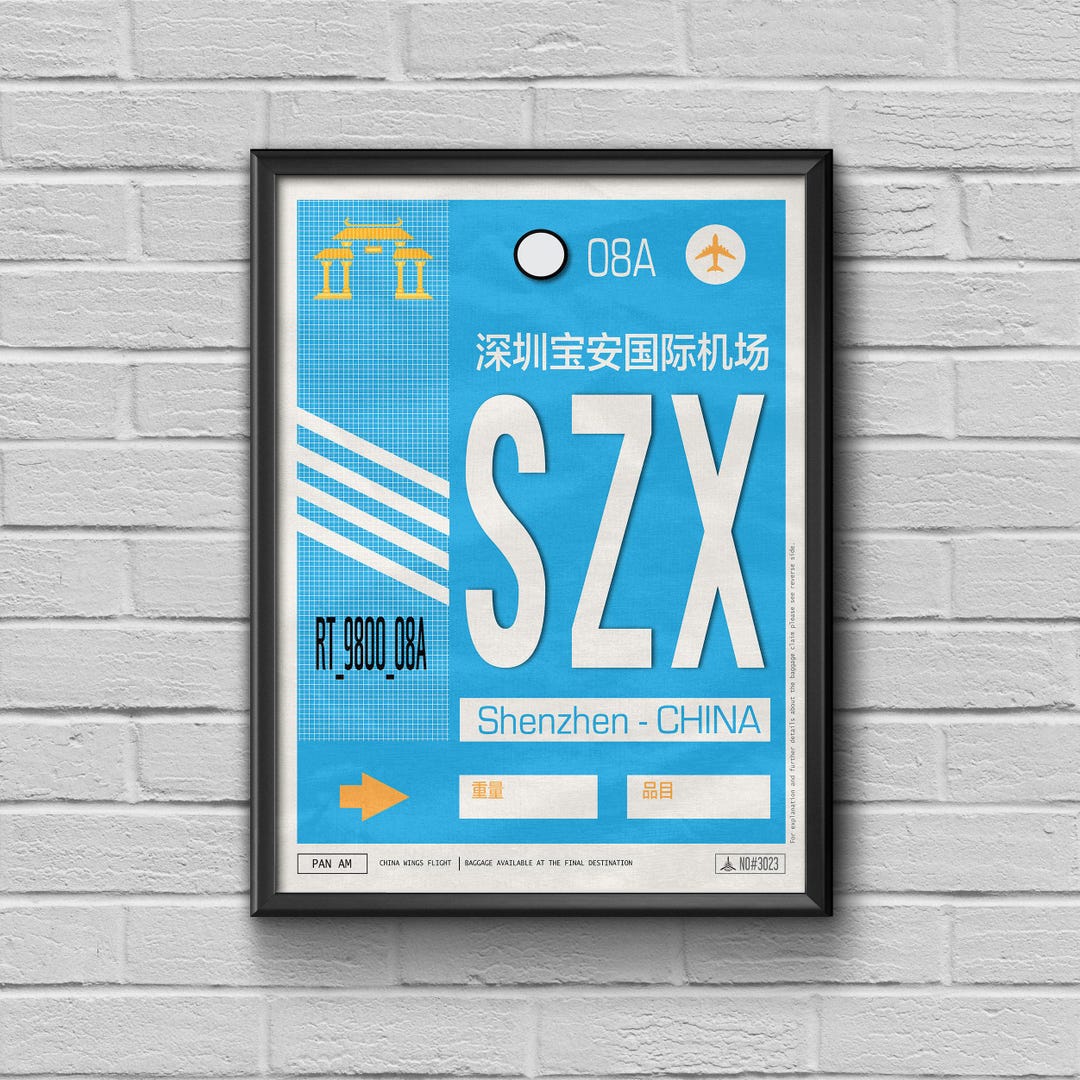 Shenzhen Airport Code Poster, Vintage SZX Luggage Tag Art - Etsy