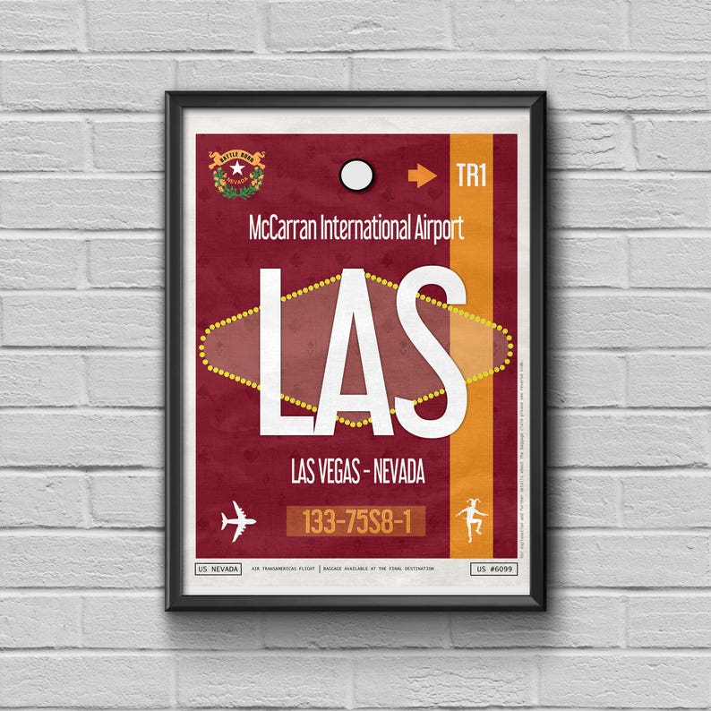 Las Vegas Airport Tag Nevada Travel Poster Vintage Luggage Etsy Ireland