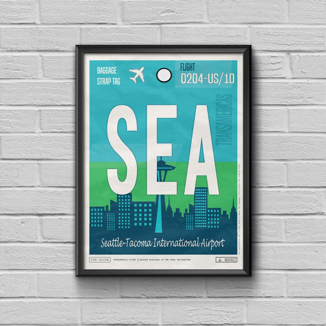 Seattle Luggage Tag Print USA Framed Art Travel Poster SEA Etsy