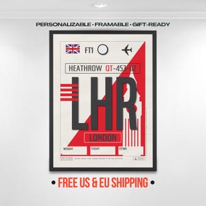 London Heathrow Airport Code Poster, Vintage LHR Luggage Tag Art