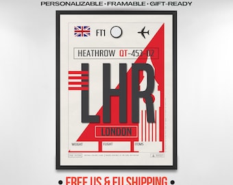 Poster London Heathrow Airport-codeposter, vintage LHR-bagagelabelkunst