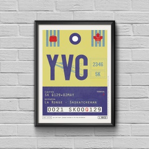 La Ronge Airport Tag, Saskatchewan Canada Travel Poster, YVC Airport Code, Framed Print, YVC Luggage Tag, Le Ronge Canada Souvenir