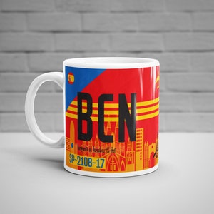 Barcelona Airport Tag Mug, Personalised Mug, BCN Airport Code Mug, Spain Aviation Art, Travel Mug, Barcelona Souvenir, Catalonia Souvenir