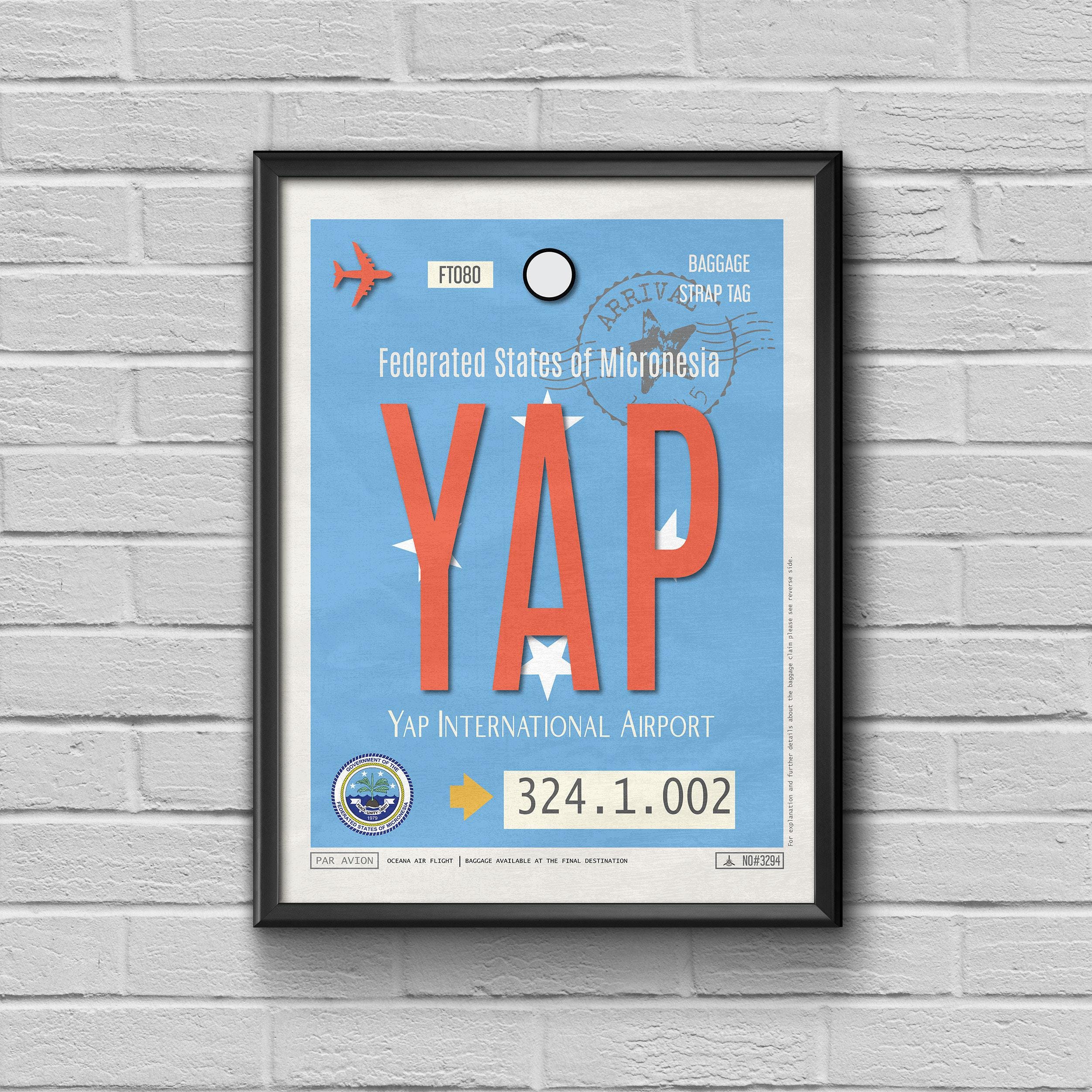 Yap Airport Tag Micronesia Luggage Poster, Vintage Design