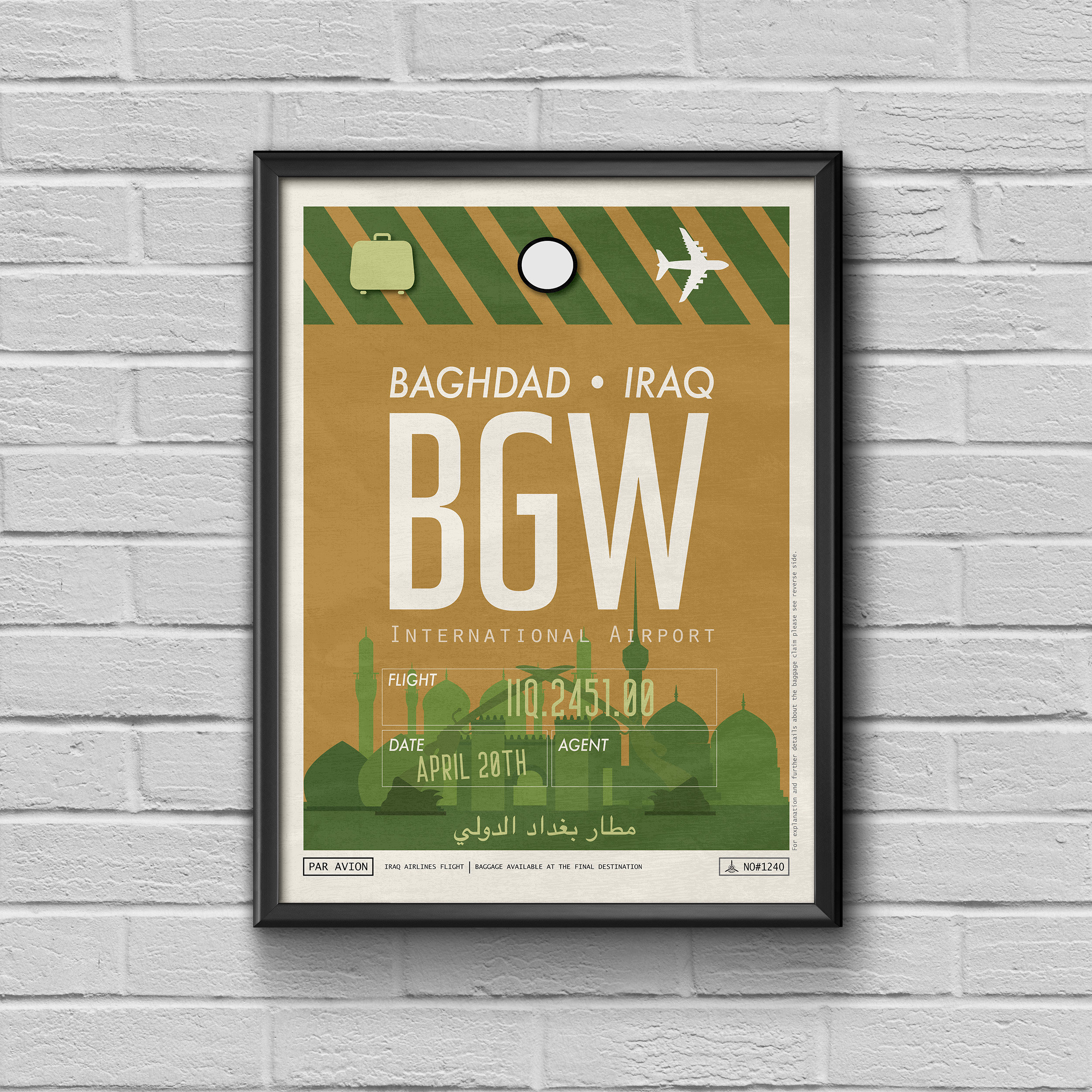 Baghdad Airport Tag, Iraq Travel Poster, BGW Airport Code, Iraq Souvenir Framed Poster, BGW Luggage Tag, Baghdad Souvenir, Arch of Triumph