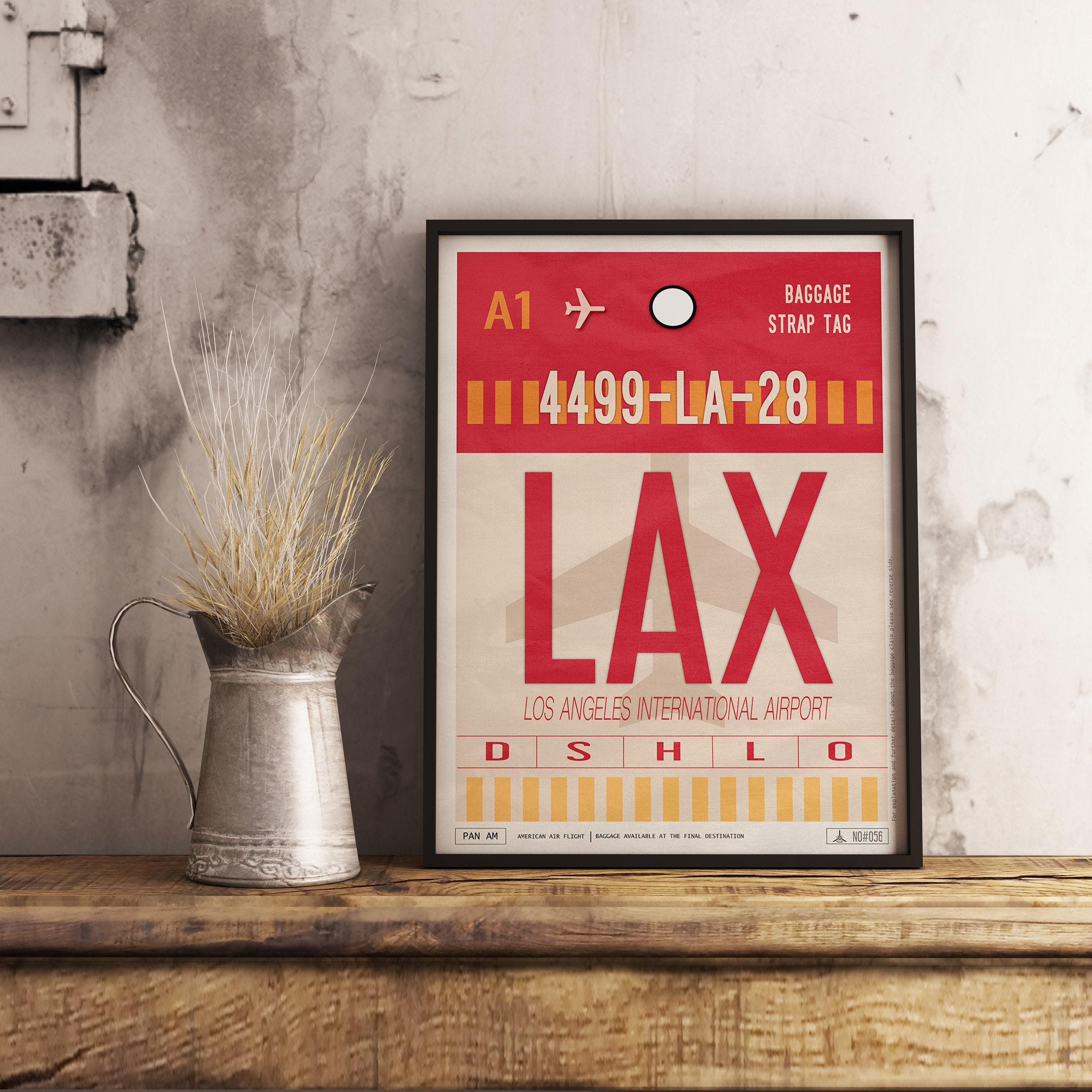 Vintage LAX Luggage Tag Poster, Los Angeles Airport Art - Etsy