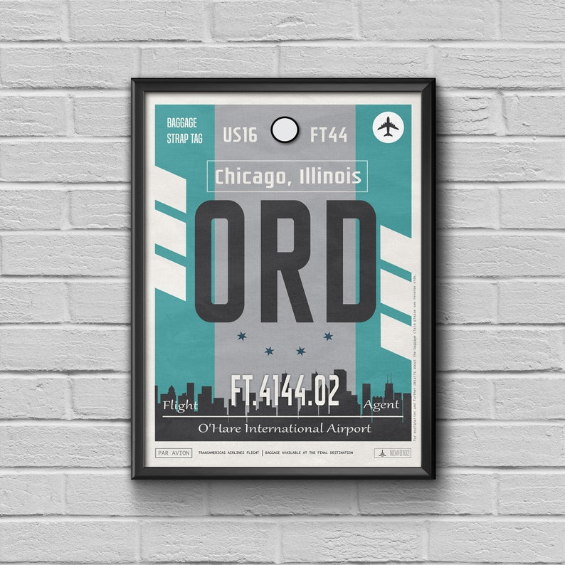 Chicago Luggage Tag Print Usa Framed Art Travel Poster Ord Image 0