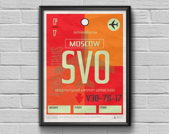 Moscow Airport Tag, Russia Travel Poster, SVO Airport Code, USSR Framed Poster, SVO Luggage Tag, Moscow Souvenir, Russia Souvenir