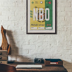 Plakat z etykietą lotniska w Nairobi, sztuka podróżnicza z Kenii w stylu vintage zdjęcie 5