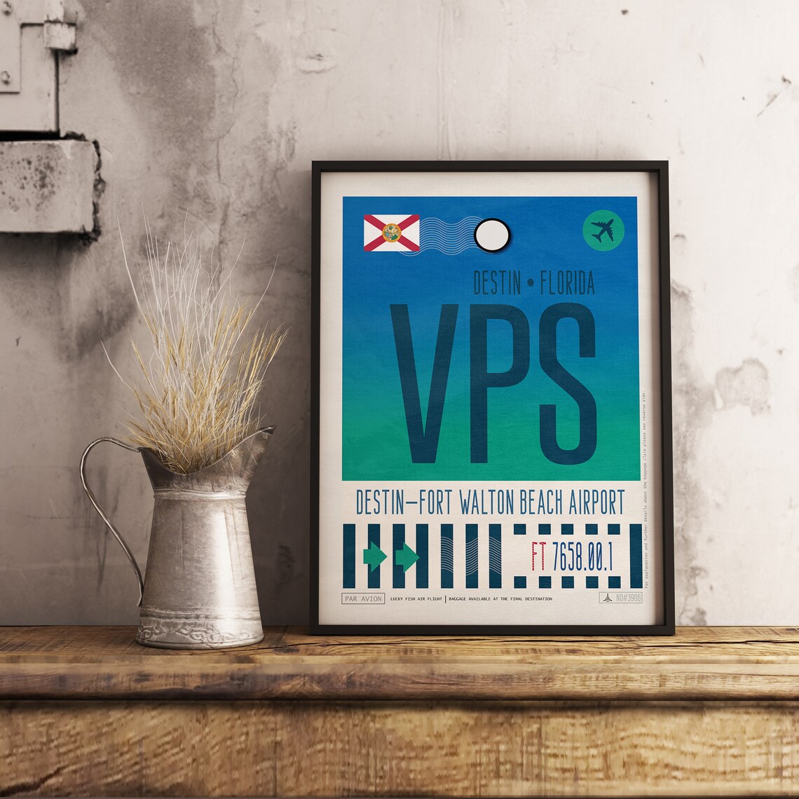 Destin Airport Tag Florida Travel Poster VPS Airport Code