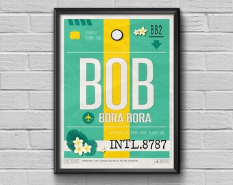 Póster del aeropuerto de Bora Bora, arte de viaje vintage de la Polinesia Francesa