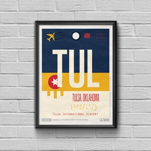 Tulsa Airport Tag, Oklahoma Travel Poster, TUL Airport Code, Tulsa Flag Gerahmt Poster, TUL Gepäckanhänger, Tulsa Souvenir, Oklahoma Souvenir