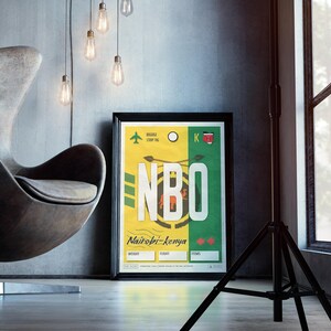 Plakat z etykietą lotniska w Nairobi, sztuka podróżnicza z Kenii w stylu vintage zdjęcie 3
