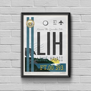 Lihue Airport Tag, Hawaii Travel Poster, LIH Airport Code, Hawaii Framed Print, LIH Luggage Tag, Hawaii Souvenir, Kauai The Garden Island