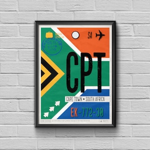 Póster con etiqueta del aeropuerto de Ciudad del Cabo, impresión de viaje de Sudáfrica