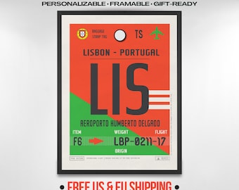 Lisbon Airport Tag: Portugal Travel Poster, LIS Code, Customizable Souvenir | Gift-Ready, Luggage Tag Art