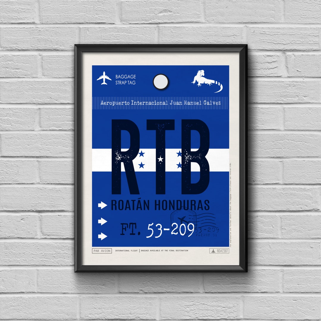 Roatan Airport Tag Honduras Travel Poster RTB Airport Code Etsy