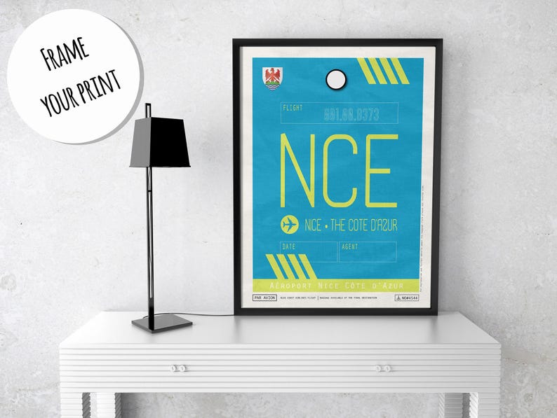 Leuke reisposter Frankrijk, vintage NVU luchthavenlabel print afbeelding 4